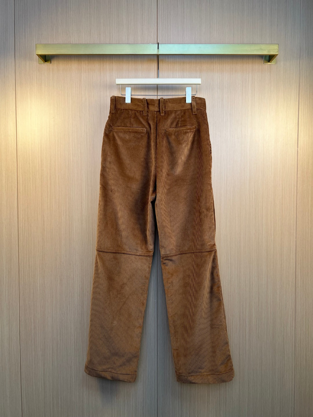 Corduroy pants, dark brown, front view with belt loops
