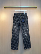 Louis Vuitton pants in dark denim with all-over monogram print, front zipper fly