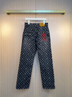 Louis Vuitton pants in dark denim with all-over monogram print and embroidered graphic
