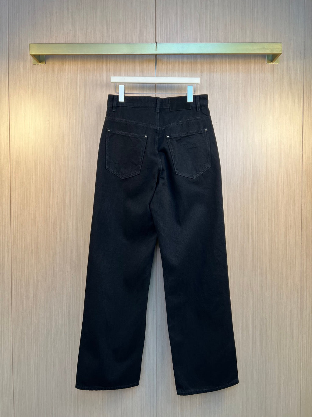 Louis Vuitton dark denim pants, wide-leg fit with front pockets
