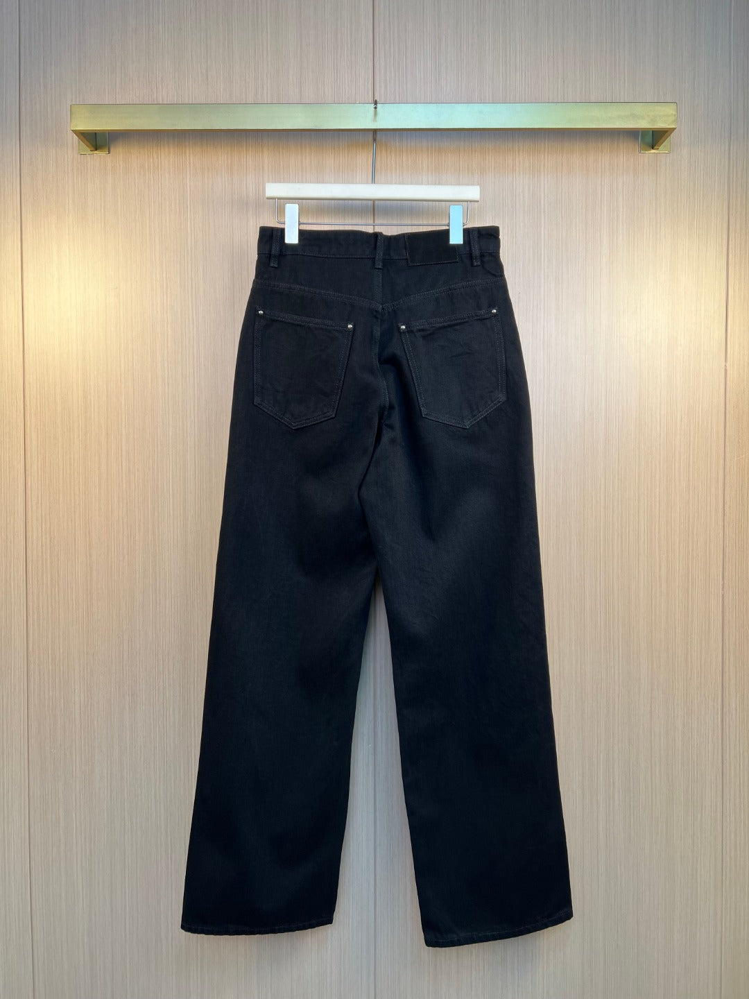 Louis Vuitton dark denim pants, wide-leg fit with front pockets