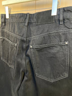Denim pants pocket and waistband with contrast stitching