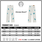 Chrome pants size chart with waist and length measurements