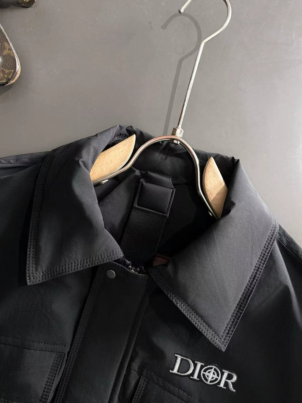Dior long black jacket collar and lapels with logo embroidery and snap buttons