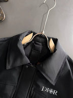 Dior long black jacket collar and lapels with logo embroidery and snap buttons