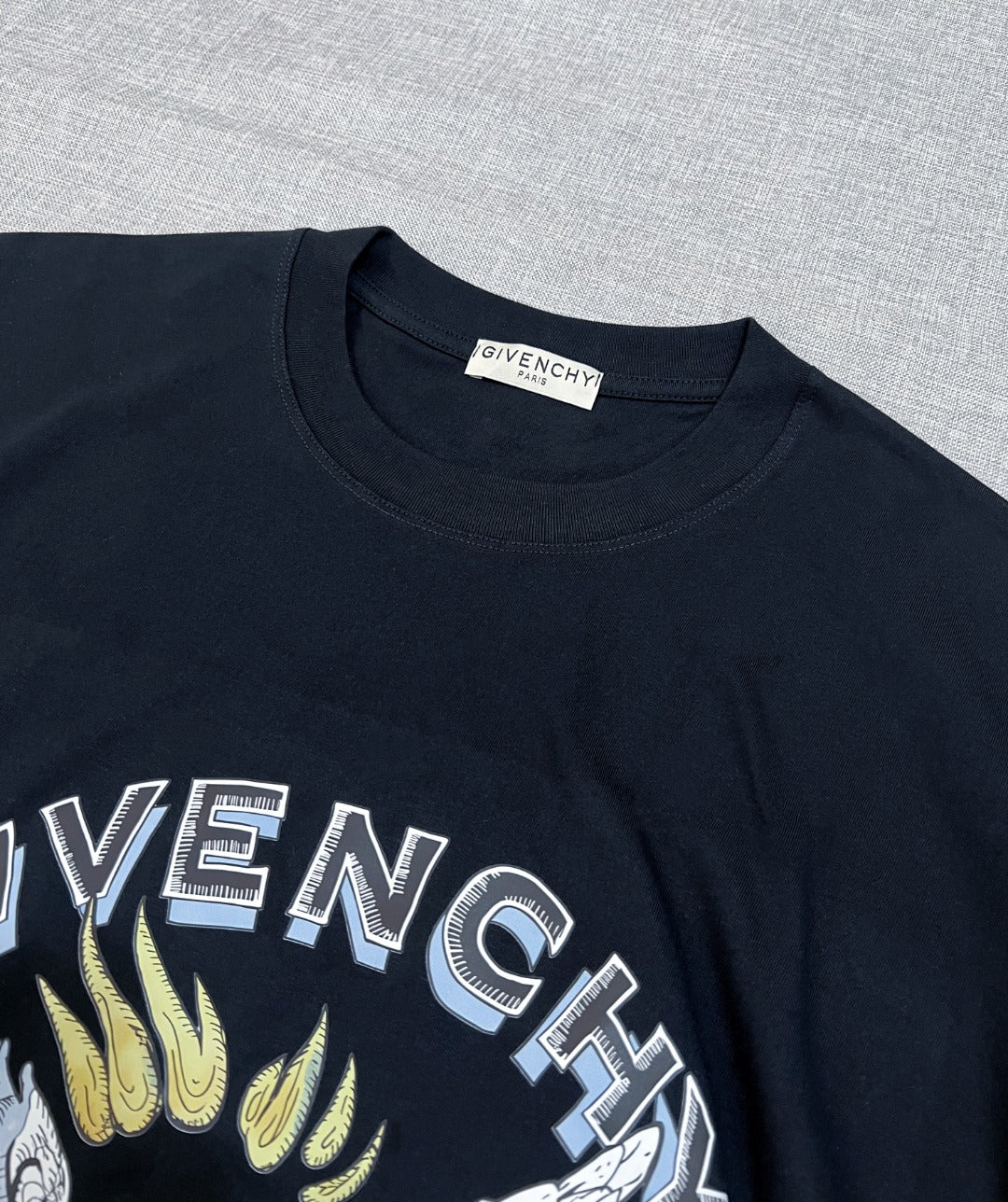 Givenchy black T-shirt neckline with brand tag inside collar