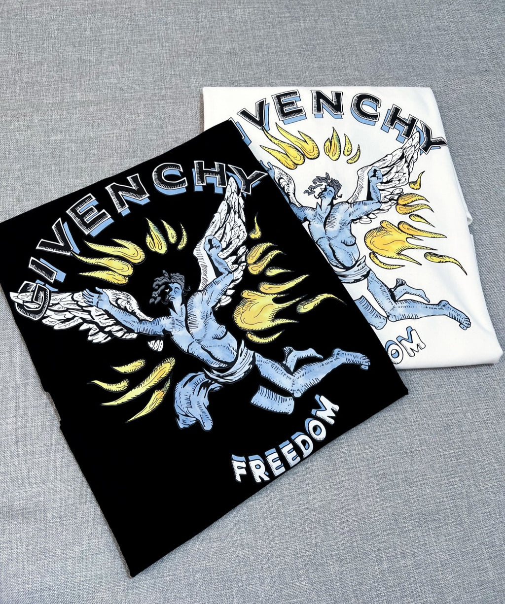 Givenchy T-shirt set with freedom angel graphic on folded shirts