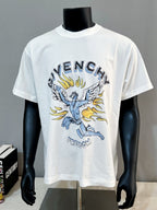 White Givenchy graphic T-shirt with flame horse artwork and “FREEDOM” text