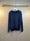 Dark blue Gucci knit sweater, allover GG monogram, crew neck, long sleeves