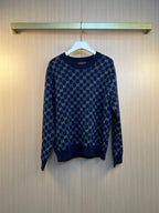 Dark blue Gucci knit sweater, allover GG monogram, crew neck, long sleeves