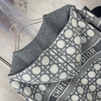 Gray and white geometric knit hoodie with ribbed edge and DIOR text
