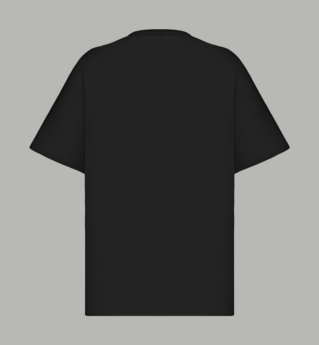 Black short-sleeve crewneck T-shirt, plain back view