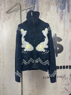 Louis Vuitton navy knit zip jacket with white and yellow heart intarsia pattern