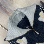 Louis Vuitton light gray and navy knit zip jacket with pearl-trim zip and heart intarsia