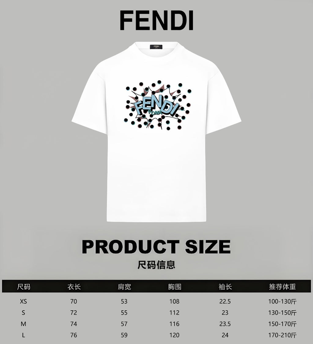 White crewneck short-sleeve T-shirt with Fendi logo graphic on the chest