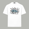 White crewneck T-shirt with colorful Fendi logo graphic on the chest