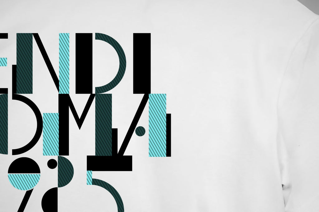 White Fendi T-shirt close-up of large front graphic logo print