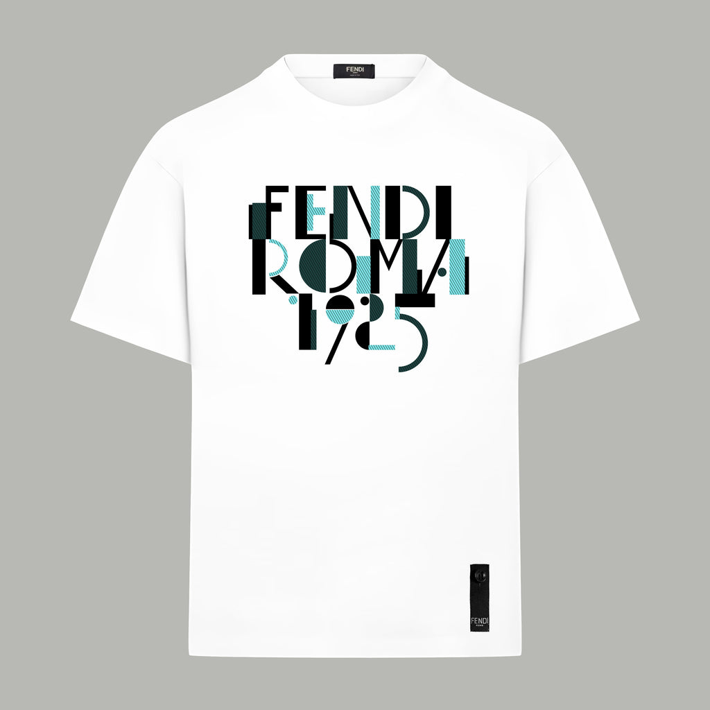White Fendi short-sleeve T-shirt with multicolor front logo print