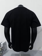 Black short-sleeve T-shirt with back view on mannequin