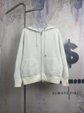Dior zip hoodie, cream color with hood, full front zipper and side pockets