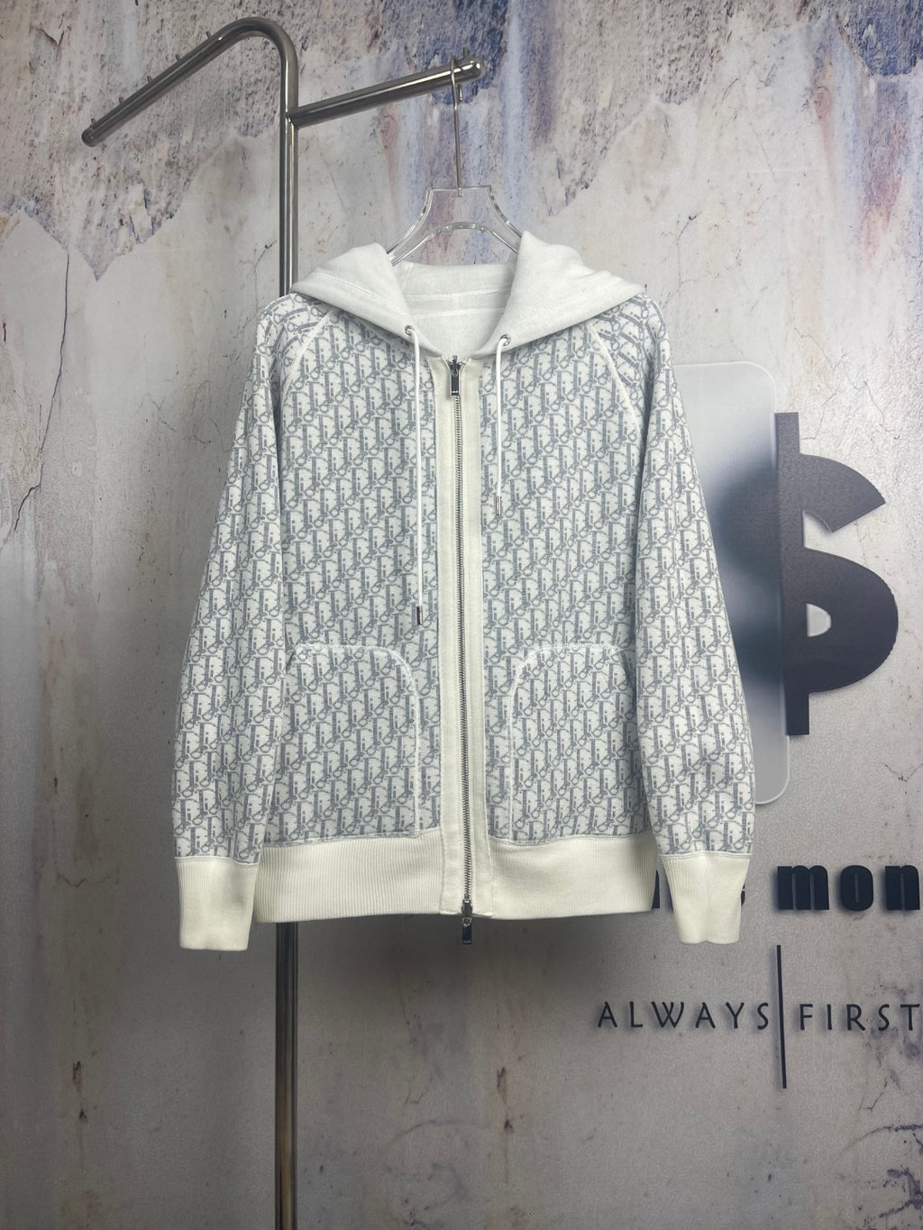 Dior zip hoodie, light patterned allover print with hood and front zipper