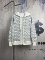 Dior long zip-up hoodie in light patterned fabric with hood and front zipper