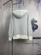 Dior zip hoodie, patterned back view with hood and ribbed hem