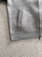Dior long zip-up hoodie ribbed hem and zipper at front in heather gray