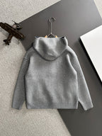 Dior long pullover hoodie with hood in heather gray knit and ribbed cuffs
