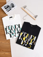 Black Fendi short-sleeve T-shirt with Roma 1975 multicolor front graphic