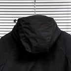 Stone Island black jacket back view with hood