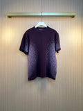 Louis Vuitton short-sleeve crewneck top in dark purple knit with light speckle print