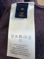 Louis Vuitton size tag and care label on dark purple knit shirt