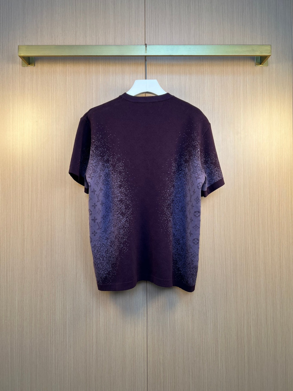 Louis Vuitton short-sleeve crewneck top in dark purple knit with speckle graphic finish