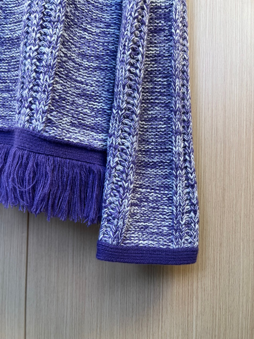 Louis Vuitton knit sweater sleeve cuff, blue heather with purple fringe trim