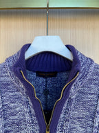 Louis Vuitton knit sweater neckline with gold zip and inner blue logo band