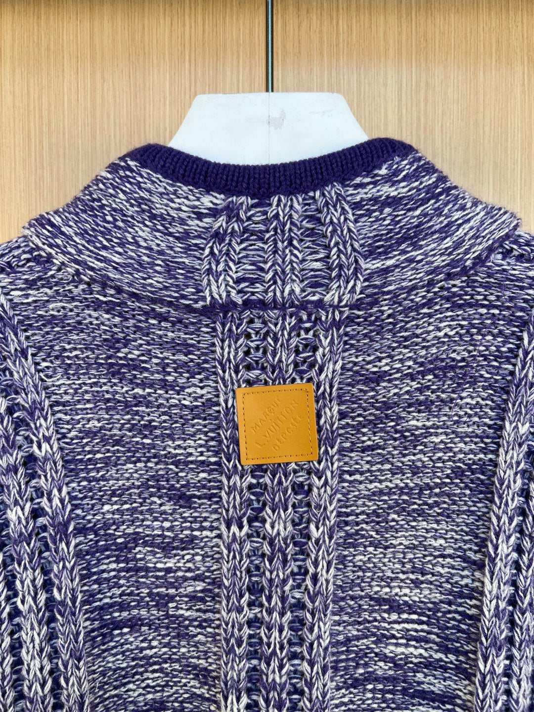 Louis Vuitton knit sweater collar with ribbed trim and tan logo patch