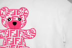 White Fendi T-shirt with pink bear graphic on front