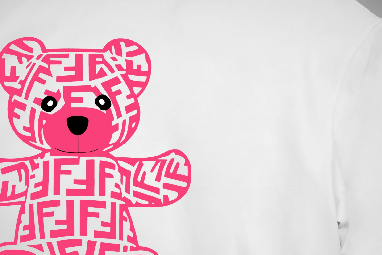 White Fendi T-shirt with pink bear graphic on front