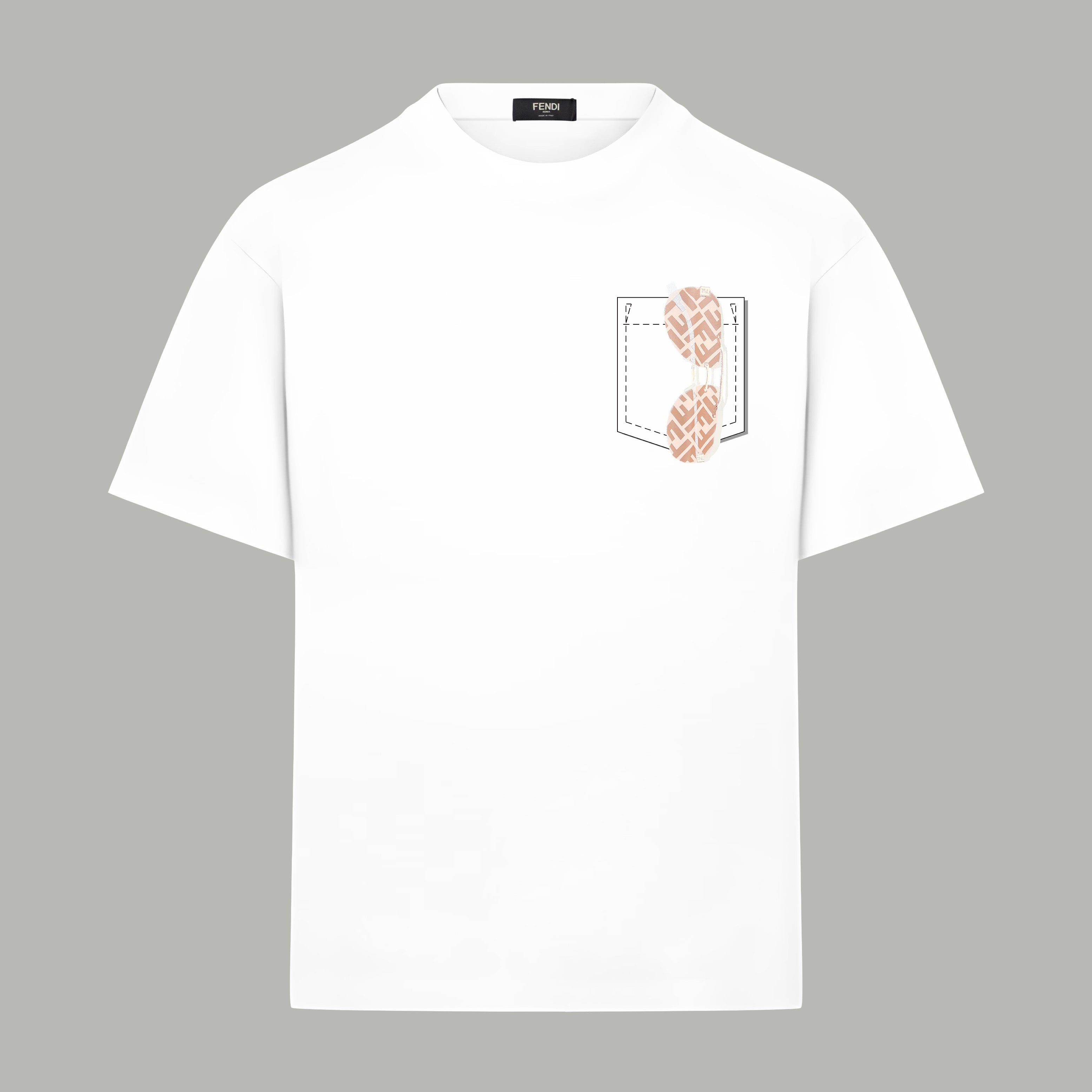White Fendi short-sleeve T-shirt with rectangular logo graphic on chest
