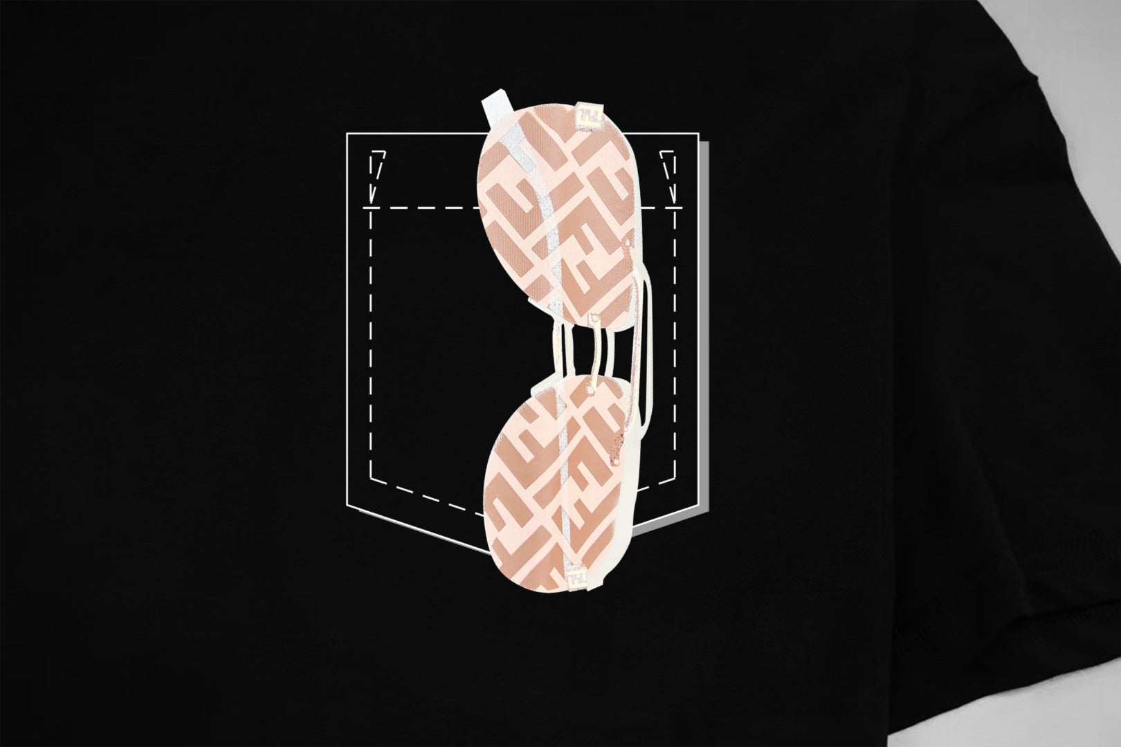 Fendi black short-sleeve T-shirt with pink geometric logo graphic