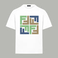 White Fendi T-shirt with multicolor square graphic on the front