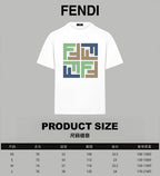 White Fendi T-shirt with multicolor square graphic, front view