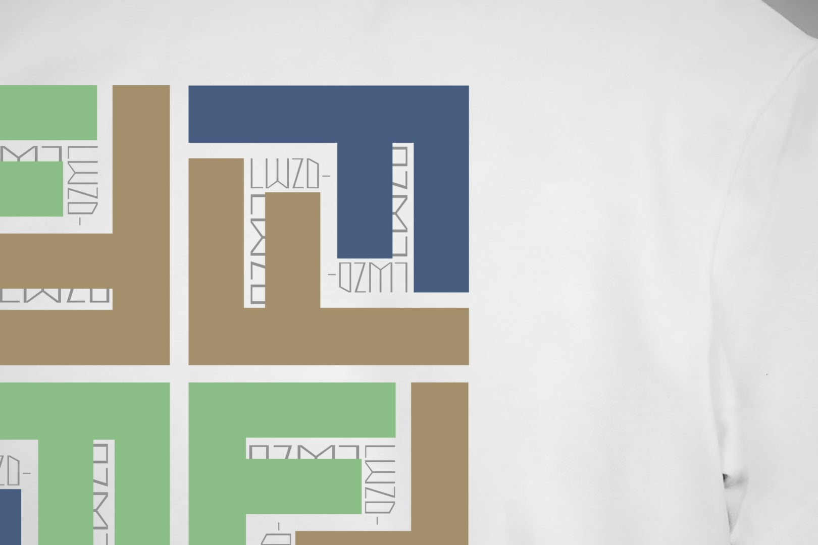 White T-shirt with multicolor block graphic detail on the front