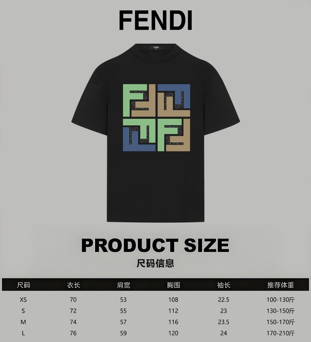 Black FENDI short-sleeve T-shirt with multicolor geometric chest graphic