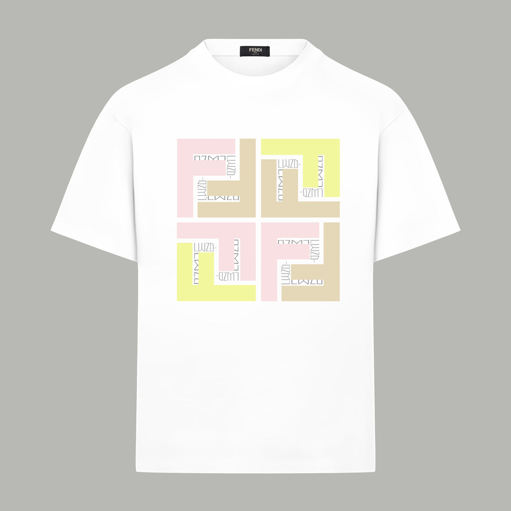 Fendi white T-shirt with multicolor logo graphic on chest