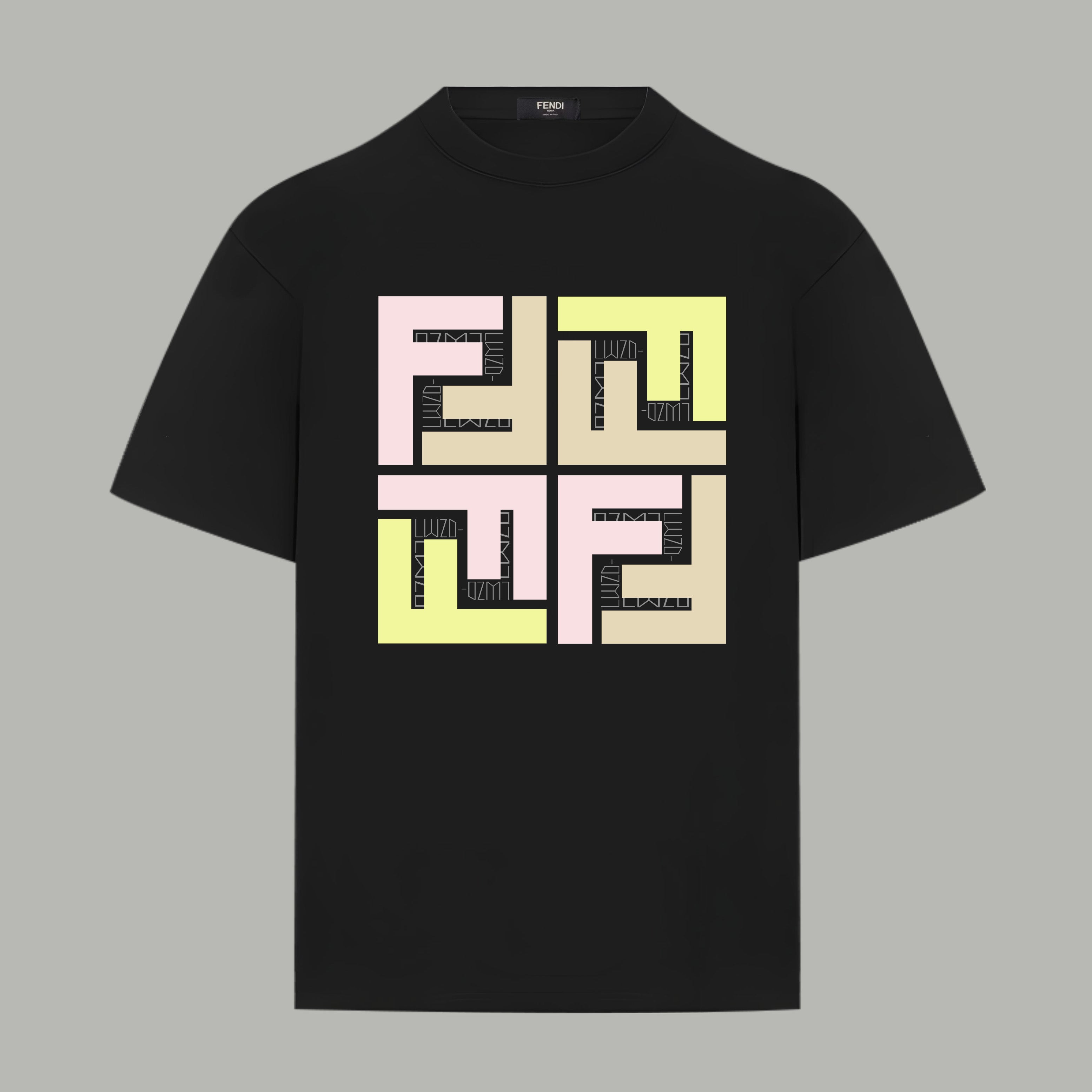 Black Fendi short-sleeve T-shirt with multicolor geometric logo print