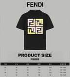 Black Fendi short-sleeve T-shirt with geometric logo print and size info