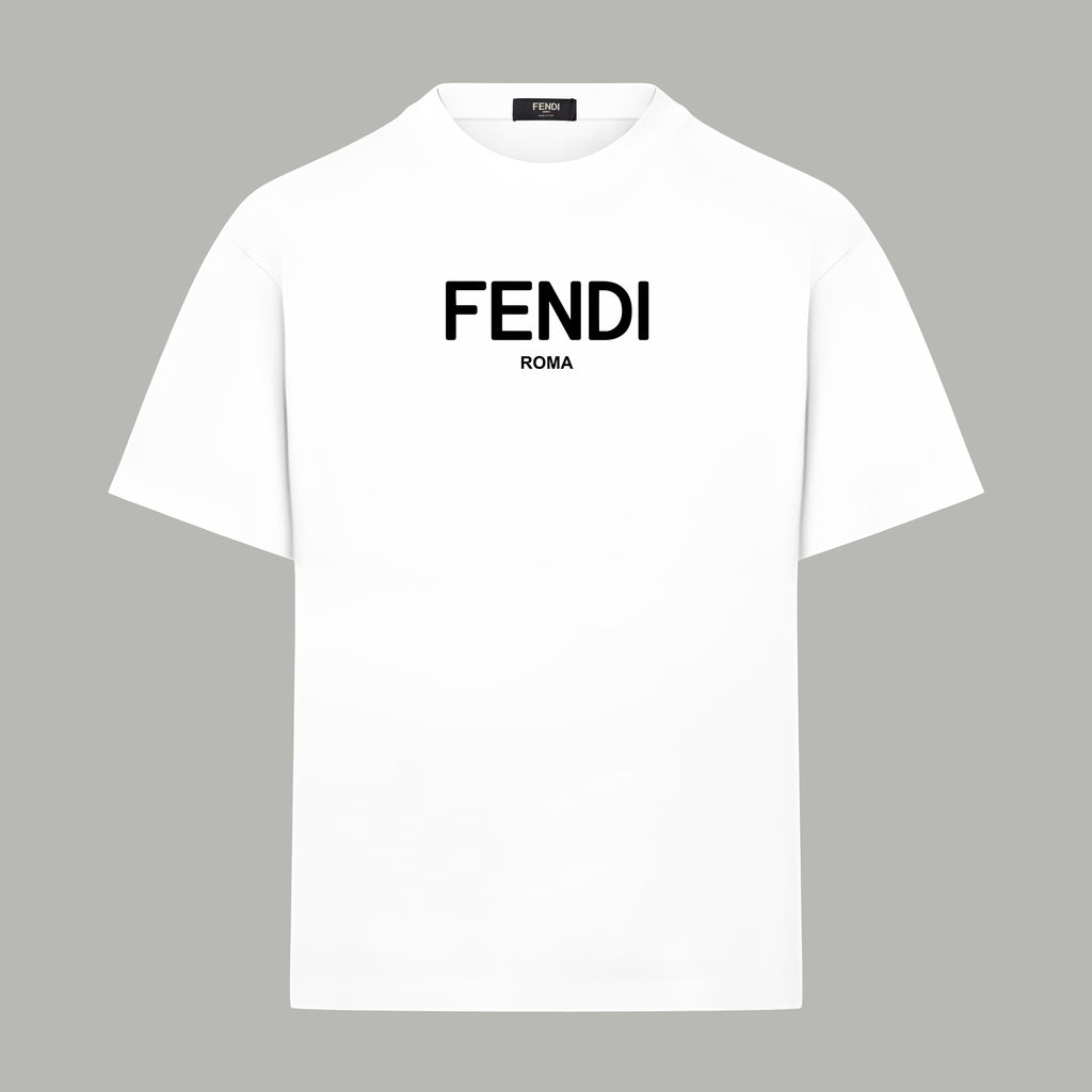 White Fendi short-sleeve T-shirt with FENDI ROMA chest print