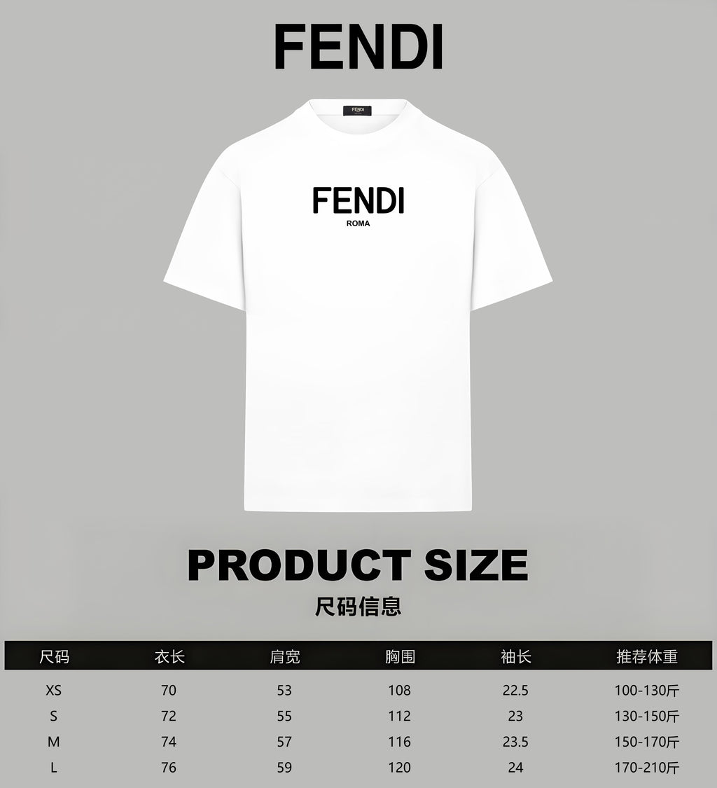 White short-sleeve T-shirt front with FENDI and ROMA logo